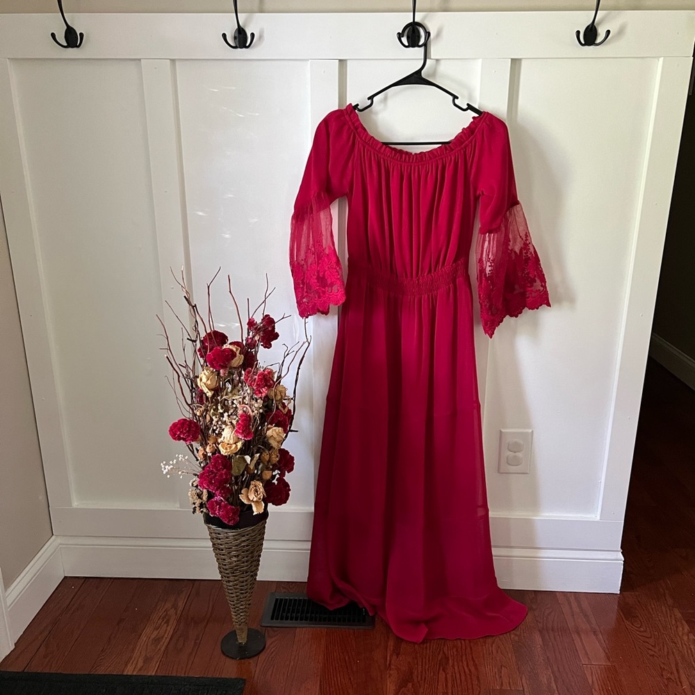 Red berry off shoulder dress